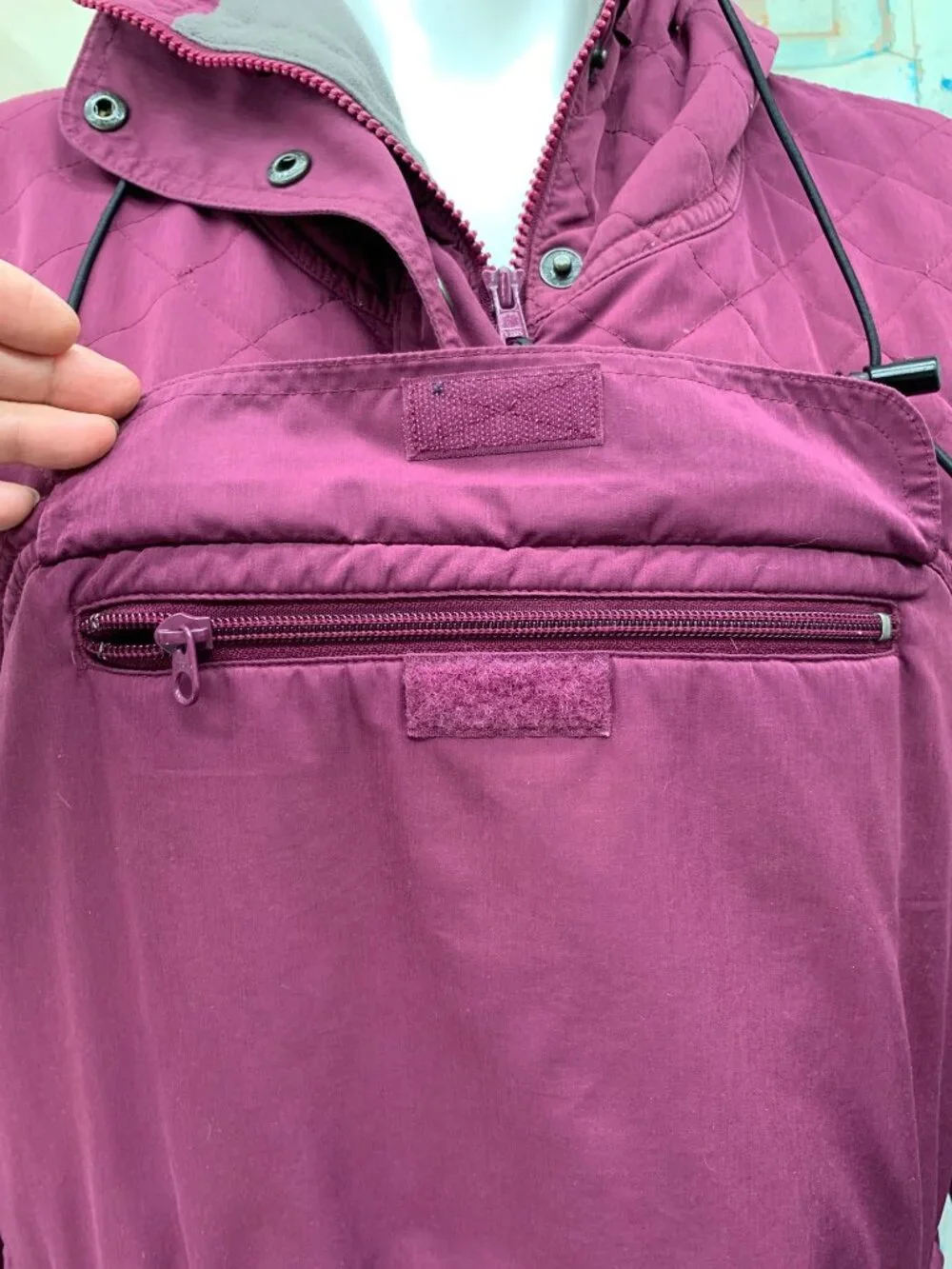 L.L. Bean 90's Insulated Pullover Anorak Hoodie Purple Plum Quilted Pattern Adju